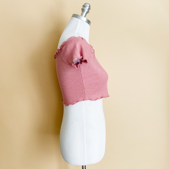 Ribbed Lettuce Crop Top - Dusty Pink - Picture 4 of 11